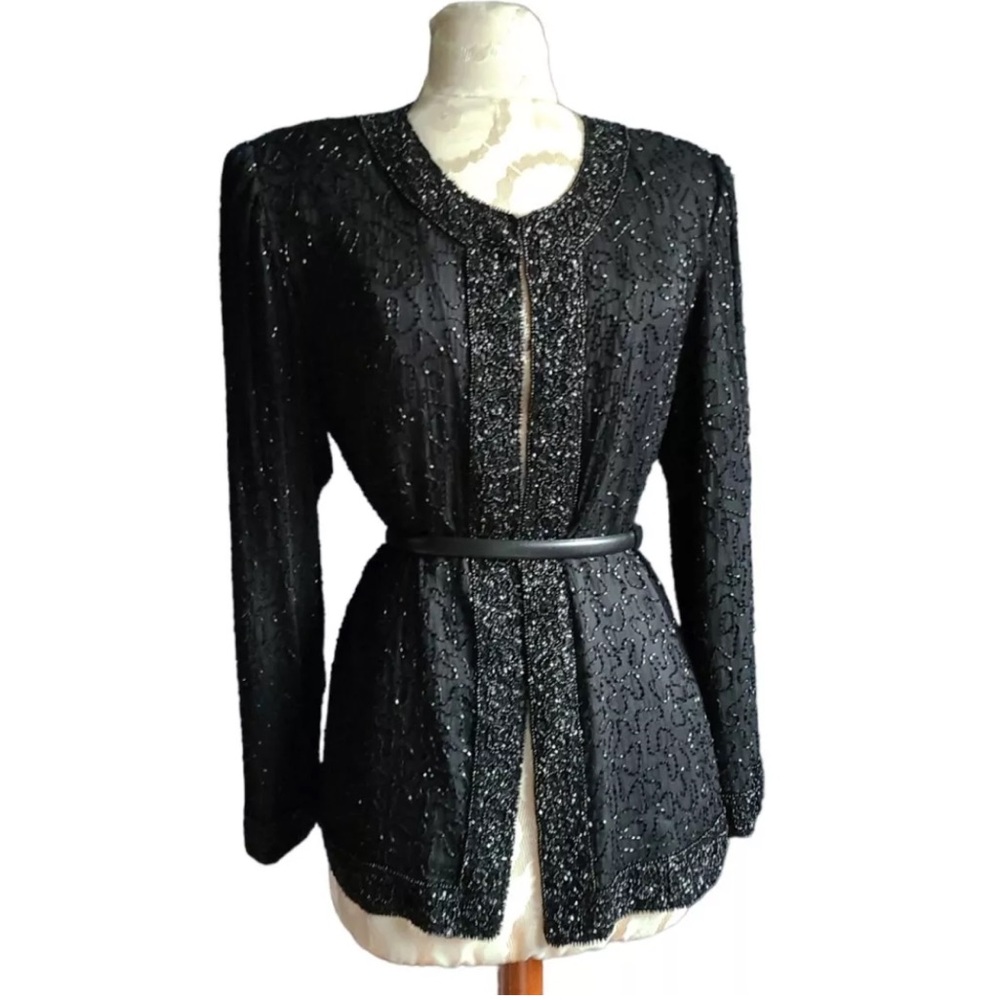 Laurence Kazar Vintage‎ Black Beaded Evening Jacket M